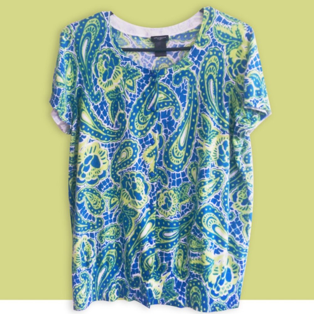 Ann Taylor Factory Paisley Short Sleeved Cardigan